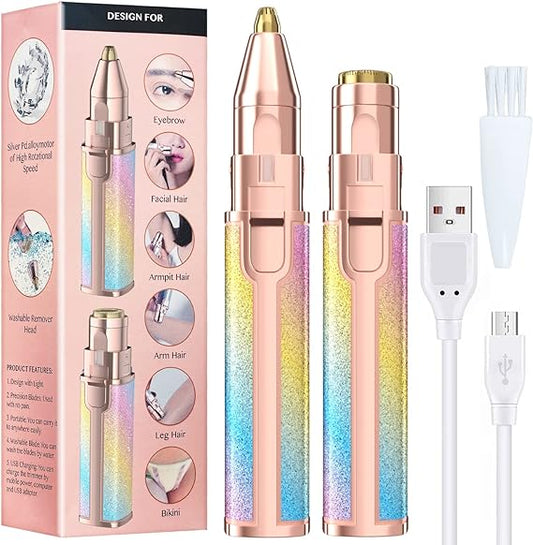 Facial Hair Remover for Women & Eyebrow Trimmer, 2 in 1 Eyebrow Razor, and Painless Hair Shaver Rechargeable for Body & Facial Hair Removal with Built-in LED Light